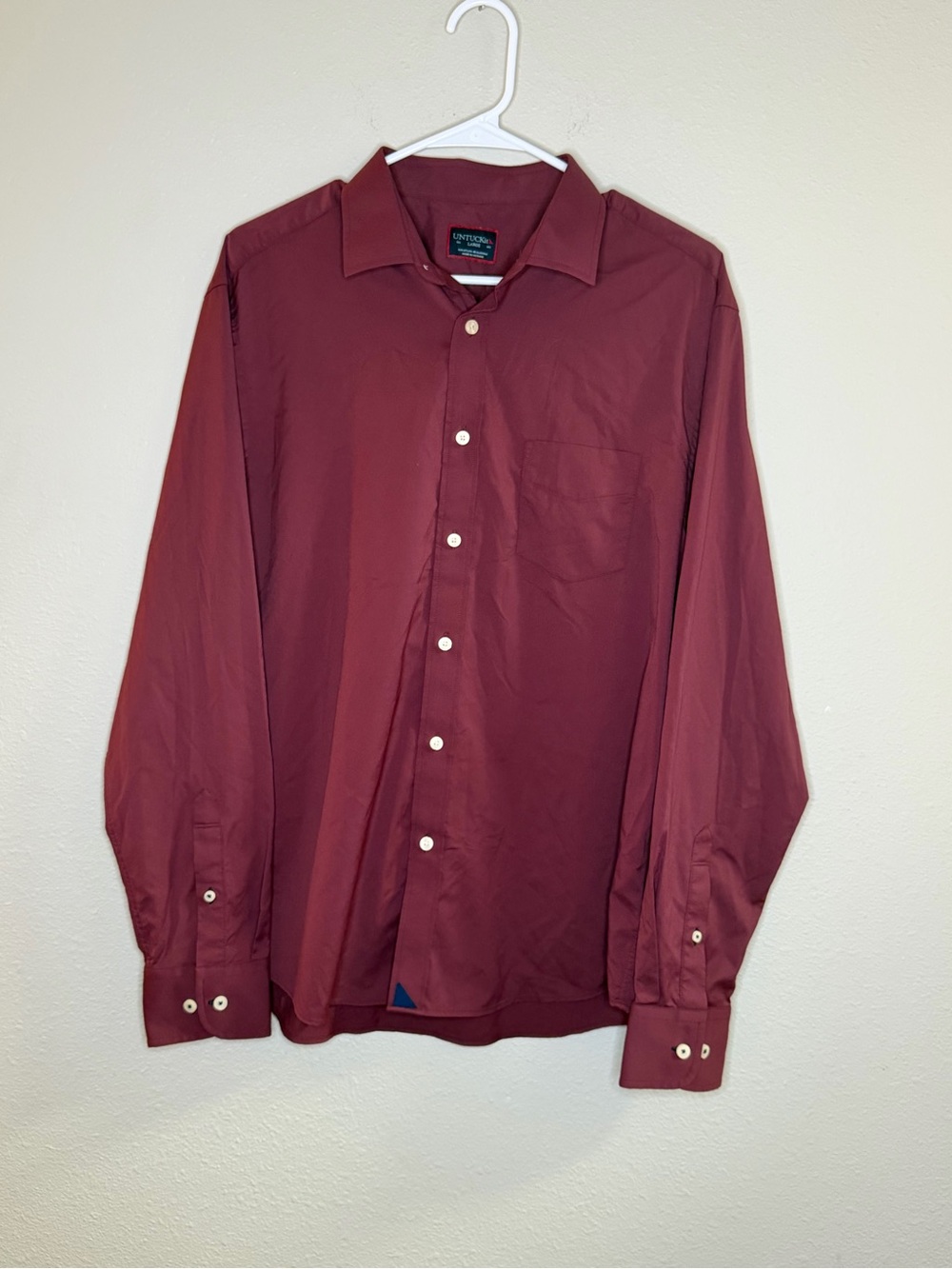Untuckit Gironde Shirt Button Down Collared Red Nylon Elastane Pocket Men Large
